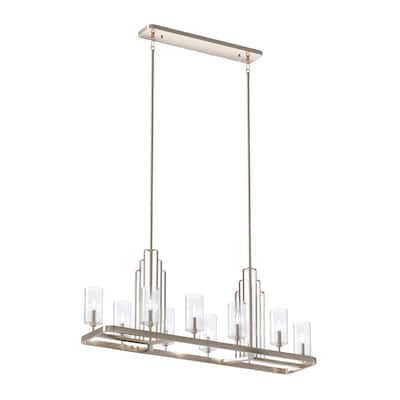 Kichler Kimrose 10 Light Linear Chandelier with Clear Fluted Glass in Polished Nickel and Satin Nickel