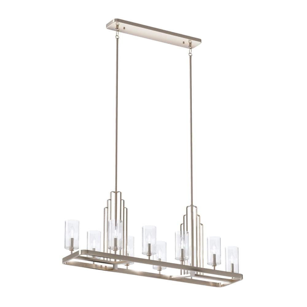 Kichler Kimrose 10 Light Linear Chandelier with Clear Fluted Glass in Polished Nickel and Satin Nickel