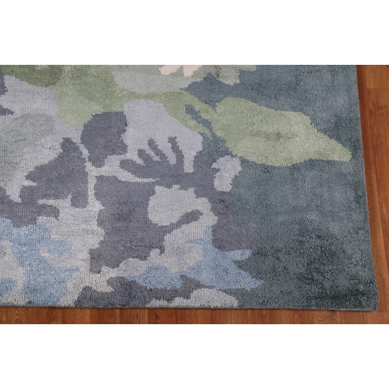 Abstract Indian Area Rug Handmade Contemporary Wool & Silk Carpet - 8'2"x 11'3"