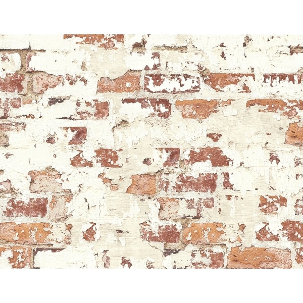 slide 2 of 3, Seabrook Designs Faux Plastered Brick Unpasted Wallpaper 27 in. W x 27 ft. L - Terra Cotta