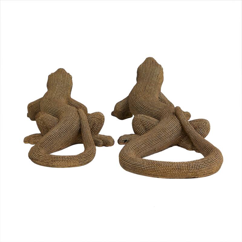 Resin Lizard Beaded Sculpture - Set of 2 Gold - Roche River Decor - 16"W x 6"L x 4"H