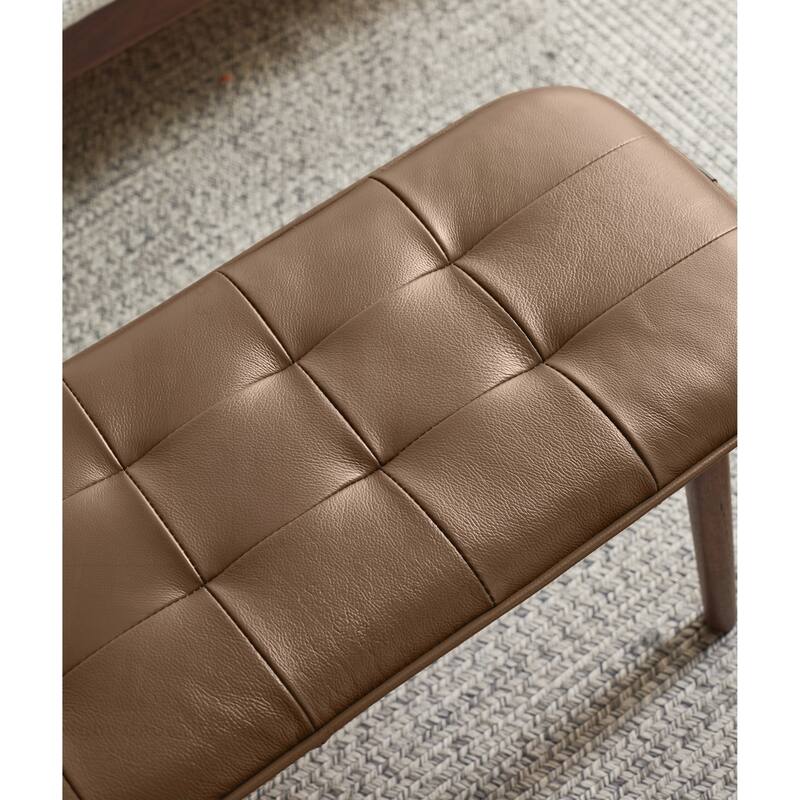 Versatile Oak Wood Bench with Leather Cushion for Various Rooms