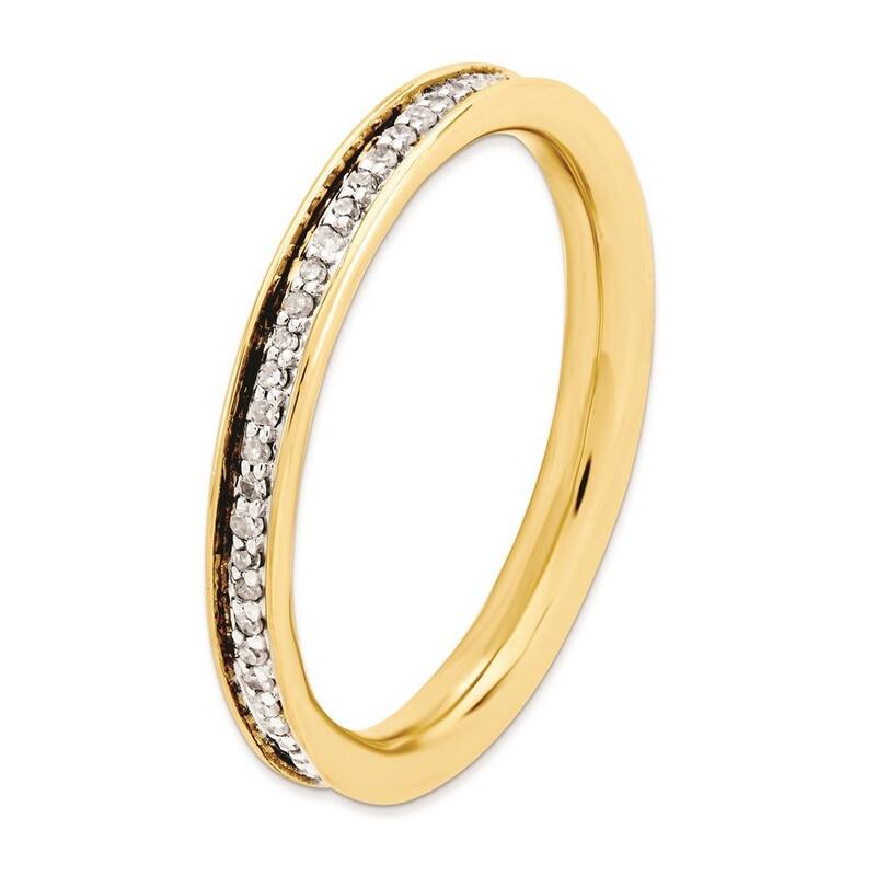 Curata 925 Sterling Silver Polished Prong set Stackable Expressions and Diamonds Gold Plated Ring