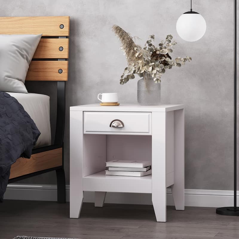 Contemporary Faux Wood Nightstand with Storage and Functional Design