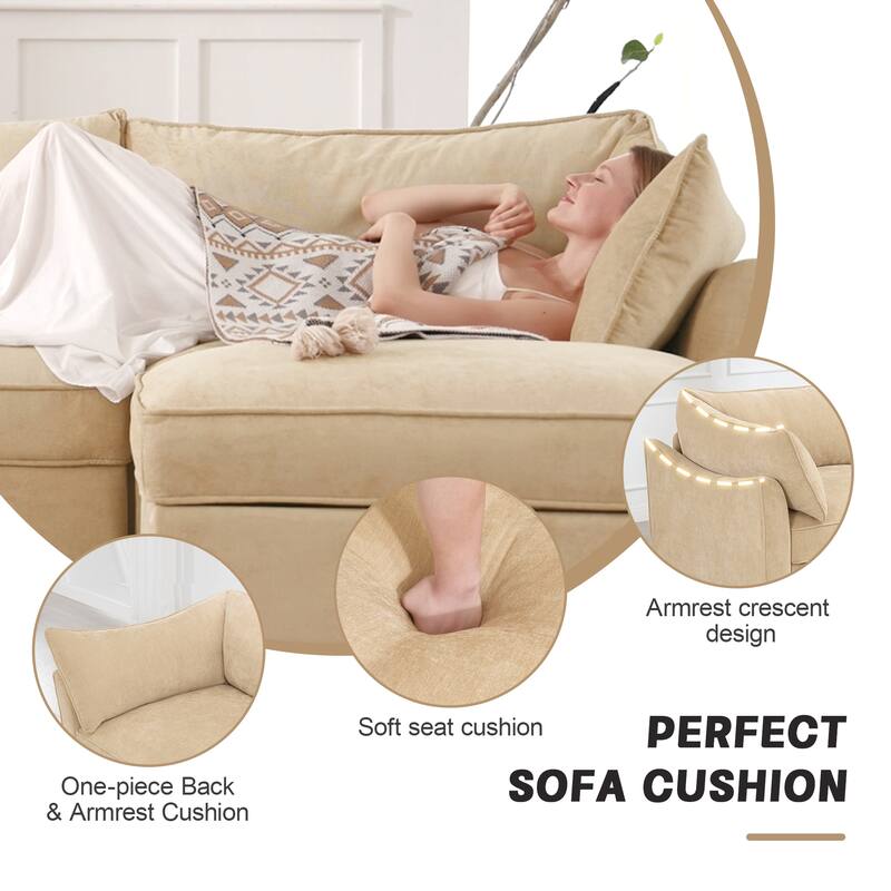 GDFStudio - Chenille 2-Seater 78.7" Sofa with Pull-Out Storage and Crescent Arms