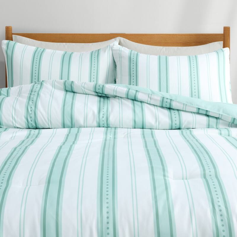 Year-Round Printed Stripe Microfiber Comforter Set