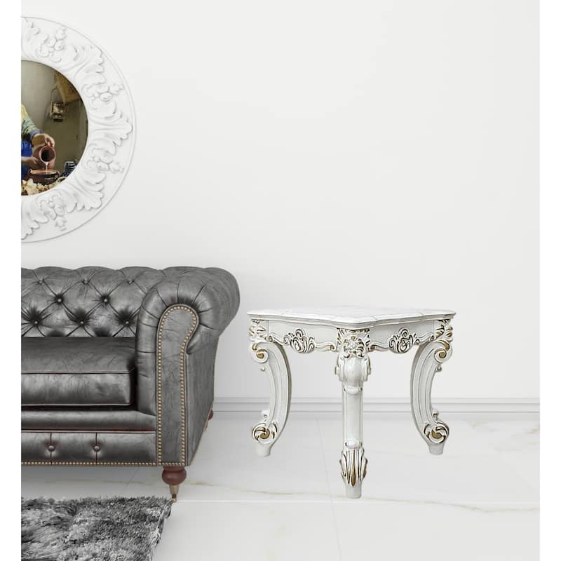 26" Antique Pearl White Wooden Side Table with 4-Leg Base and Square Top for Living Room or Entryway - 26''L x 26''W x 26''H