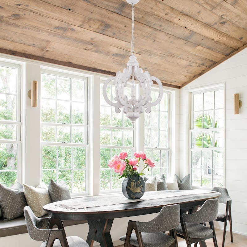 Oaks Aura French Country Cottage Crown Wood Chandelier, 6-Light Shabby Chic Farmhouse Wood Ceiling Light