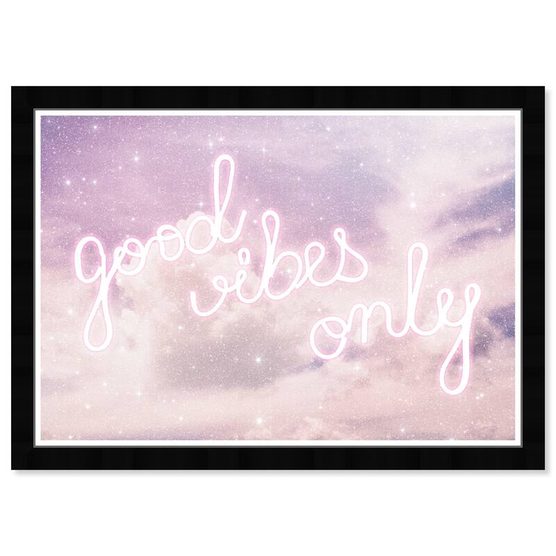 Wynwood Studio Prints Typography and Quotes Good Vibes Only Sparkle Purple and Neon White Glam Wall Art Canvas Print