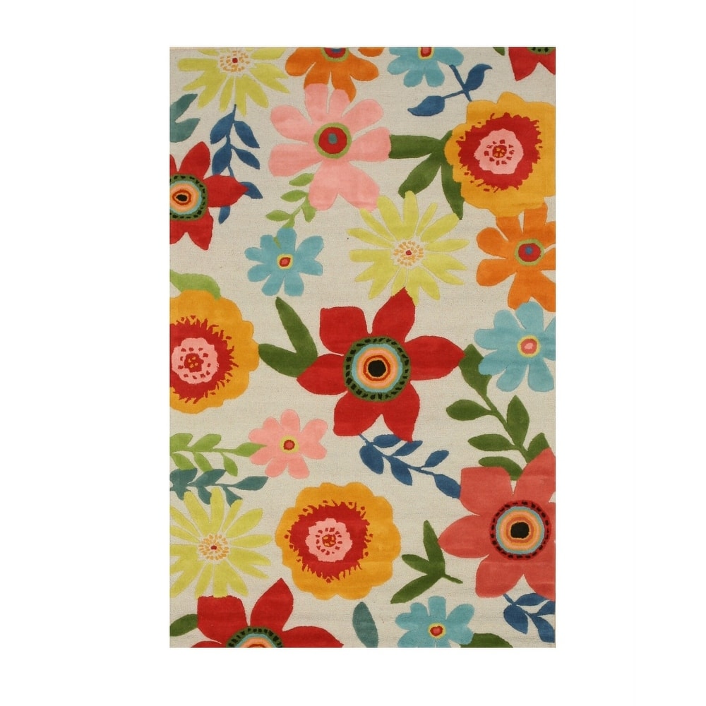 Home Decor EORC Hand-Tufted Wool Camellia Rug Elegant Ivory Area Rug for Living Room, Bedroom, Office, & Home Décor