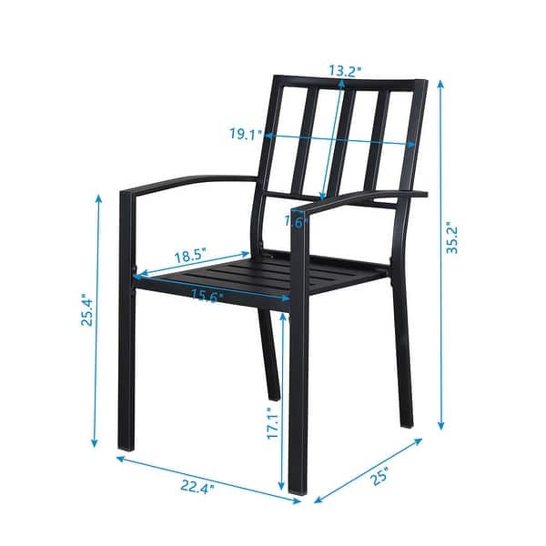 2pcs Backrest Vertical Grid Wrought Iron Dining Chair, Black