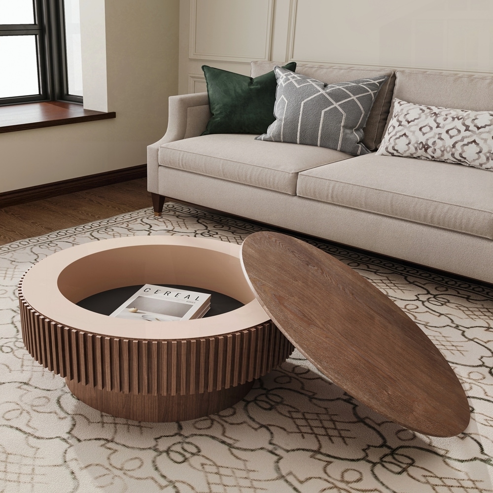 Solid Wood Veneered Modern Coffee Table with Storage