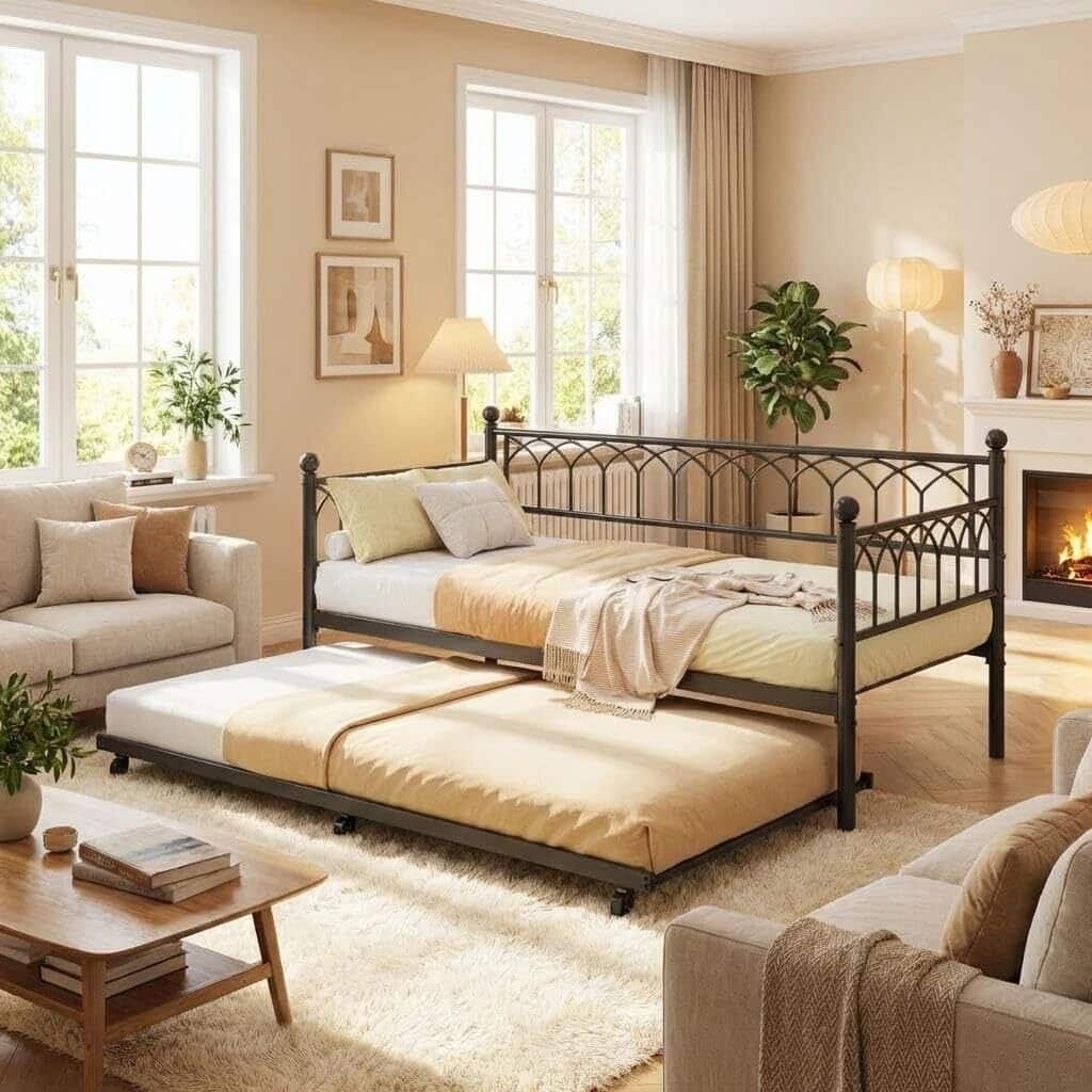 Heavy Duty Daybed, Twin Size Platform Sofa Bed Frame Set with Charging Station