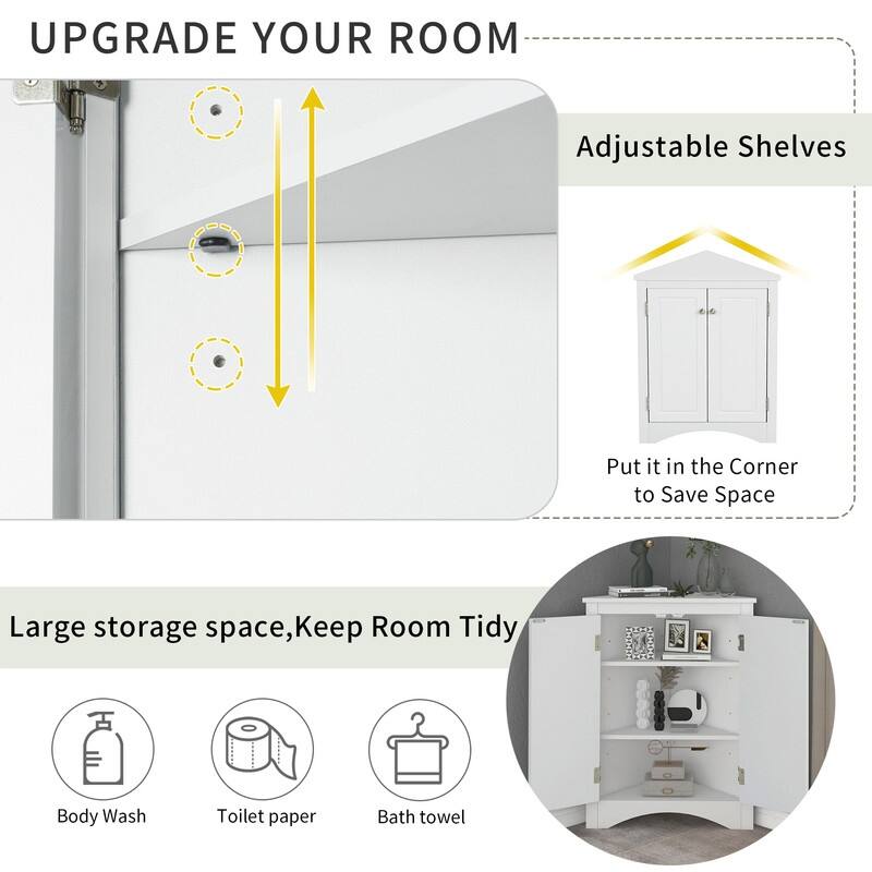 Triangle Bathroom Storage Cabinet with Adjustable Shelves, Freestanding Floor Cabinet for Home Kitchen