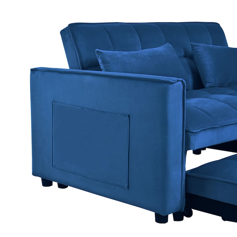 3 in1 Loveseat Convertible Pull-out Sleeper Sofa Bed, Adjustable Backrest Velvet Loveseat Futon Sofa with Pillows, Pockets