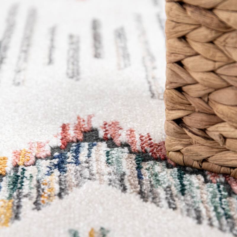 Boho Rug Cream with Modern Pastel Scandi Diamond Pattern Ethnic Design