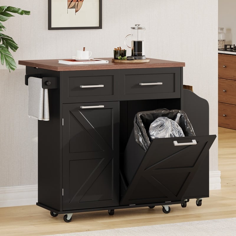 Kitchen Island with Drop Leaf, Removable Side Racks, Rolling Kitchen Cart with Towel Rack
