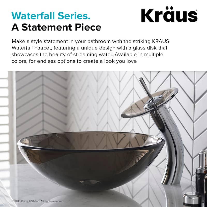 Kraus Waterfall Single Hole Vessel Bathroom Faucet - Metal Pop-Up
