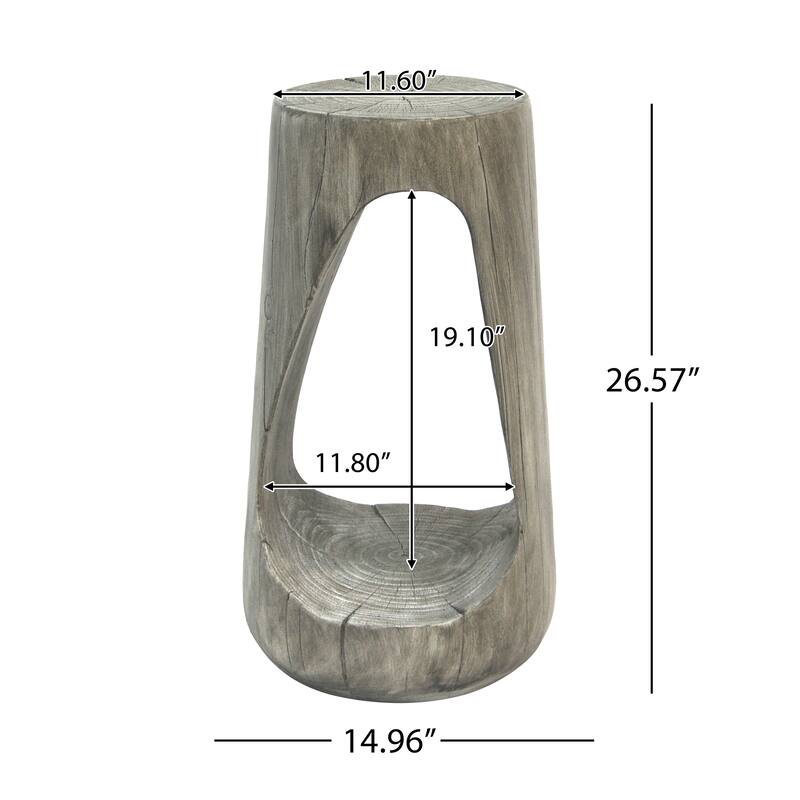 Roomfitters Hollow Sculptural Outdoor Side Table, Wood-Look Lightweight Concrete Garden Stool