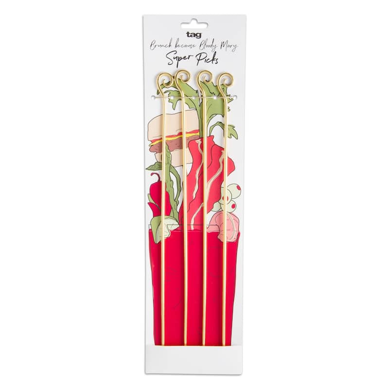 Super Cocktail Pick Set of 4 - Gold Stainless Steel Toothpicks for Bar Use - 13.75 in Long - Hand Wash Only