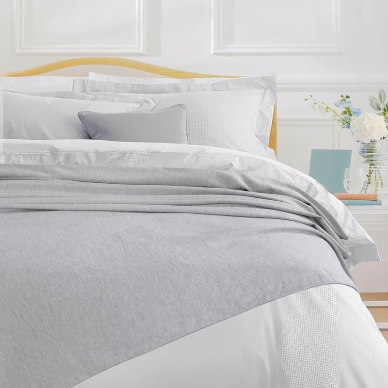 German Yarn Dyed All Seasons Cotton Silk Oversized Blanket - Grey - Queen