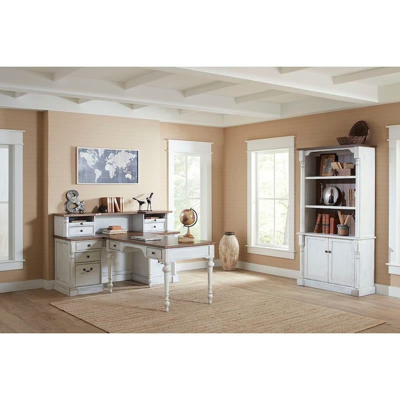 Rustic Wood Bookcase With Doors, Storage Cabinet, White - 42w x 78h x 16d