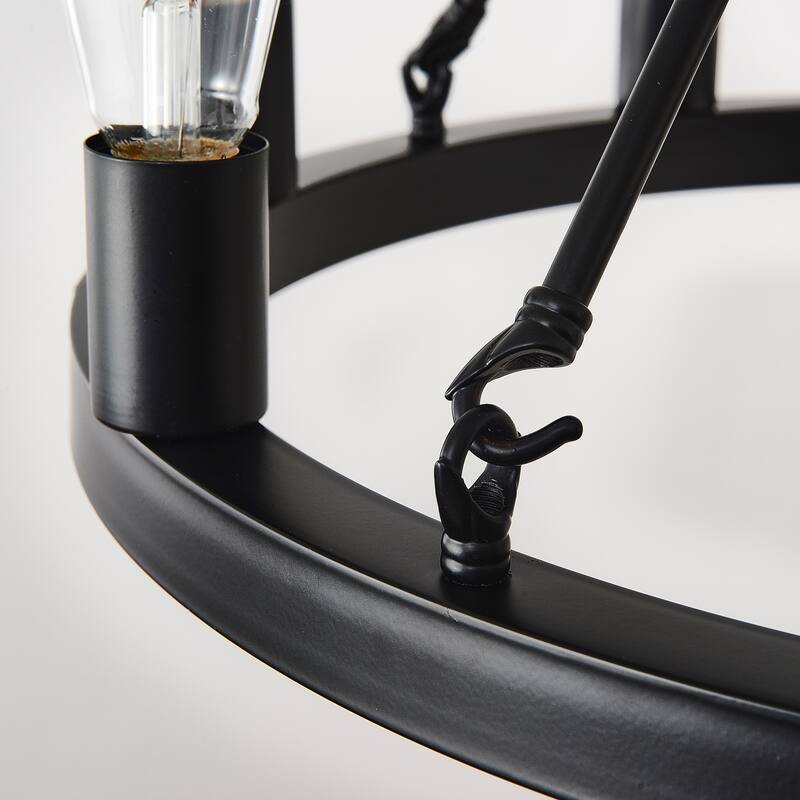 Farmhouse Style Small Round Ceiling Light 8-Lamp Wagon Wheel Chandelier, for Kitchen Island, Dining Room and Living Room