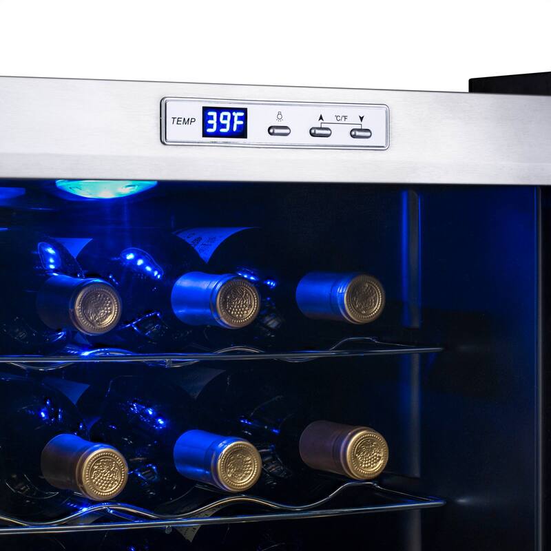 Newair Freestanding 27 Bottle Wine Fridge in Stainless Steel, Adjustable Chrome Racks and Exterior Digital Thermostat