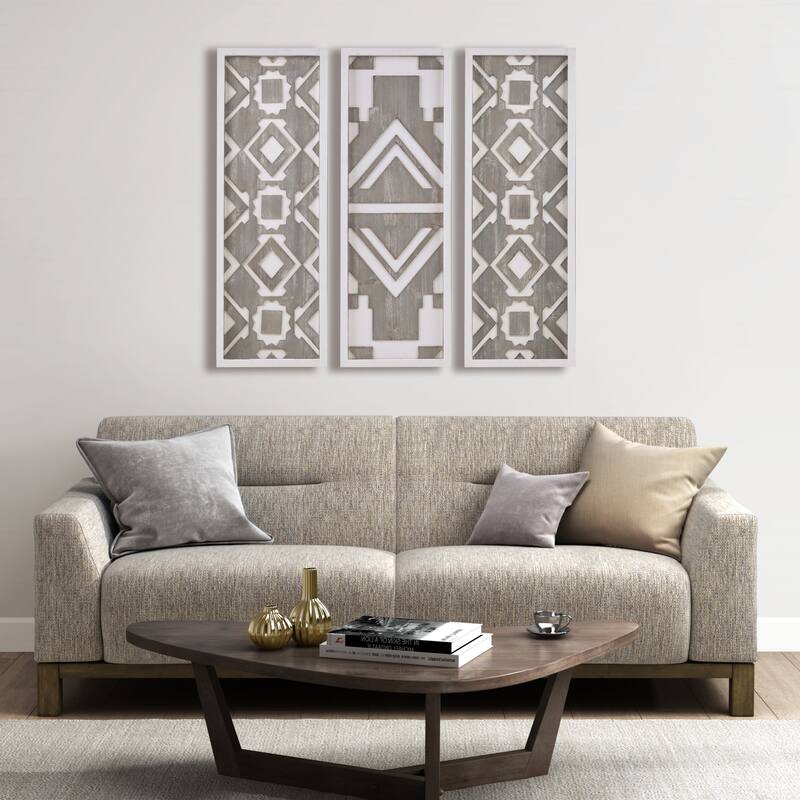 Madison Park Mandal Panel Two-tone Geometric 3-piece Wood Wall Decor Set