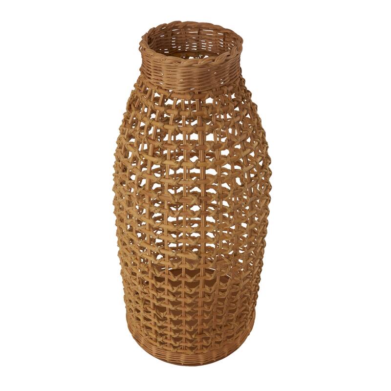 Brown Rattan Handmade Woven Vase with Open Framed Grid Design
