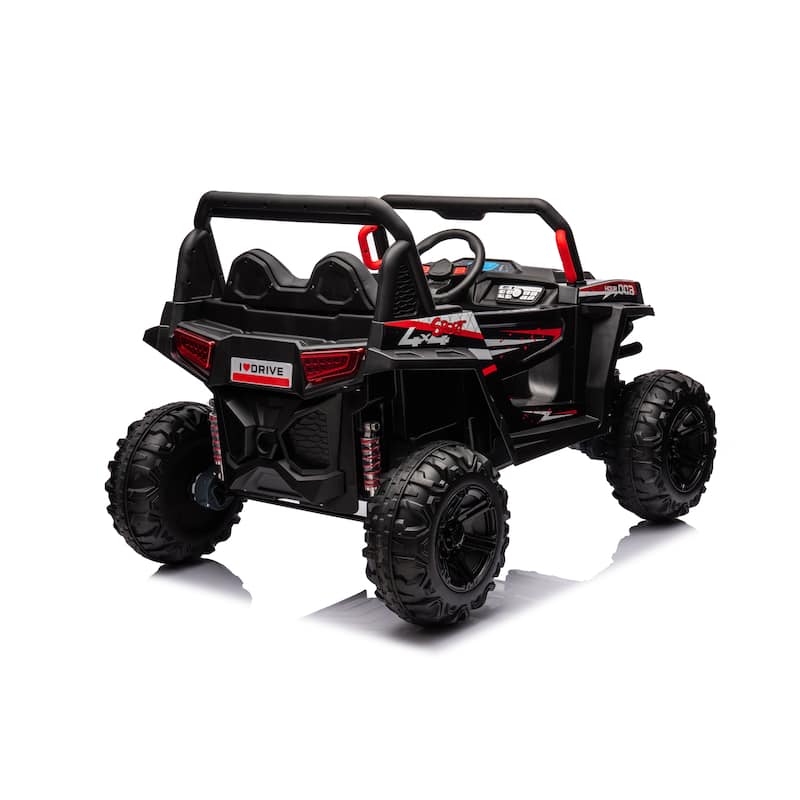 Kids Recreational Vehicle with Light Control, Ride on Off-Road Vehicle with Leather Seats, Black Electric Vehicle Toy for Garden
