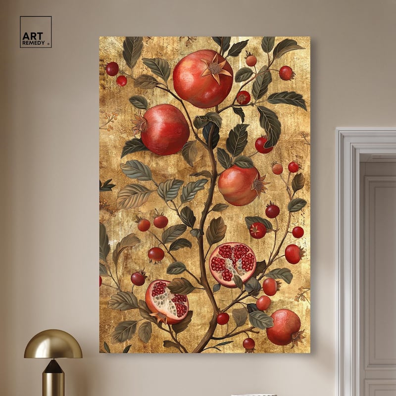 Golden Pomegranate Canvas by Art Remedy, Gallery Wrapped