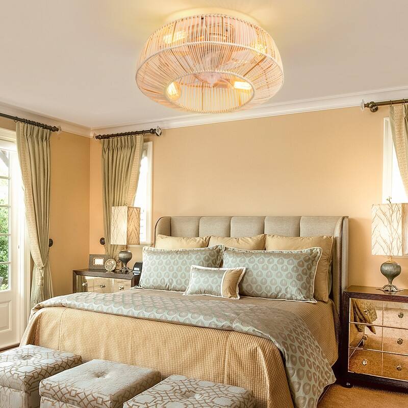 20 in. Indoor 4-Lights Gold Rattan Ceiling Fan with Light and Remote, Flush Mount Ceiling Fan, No Bulbs Included