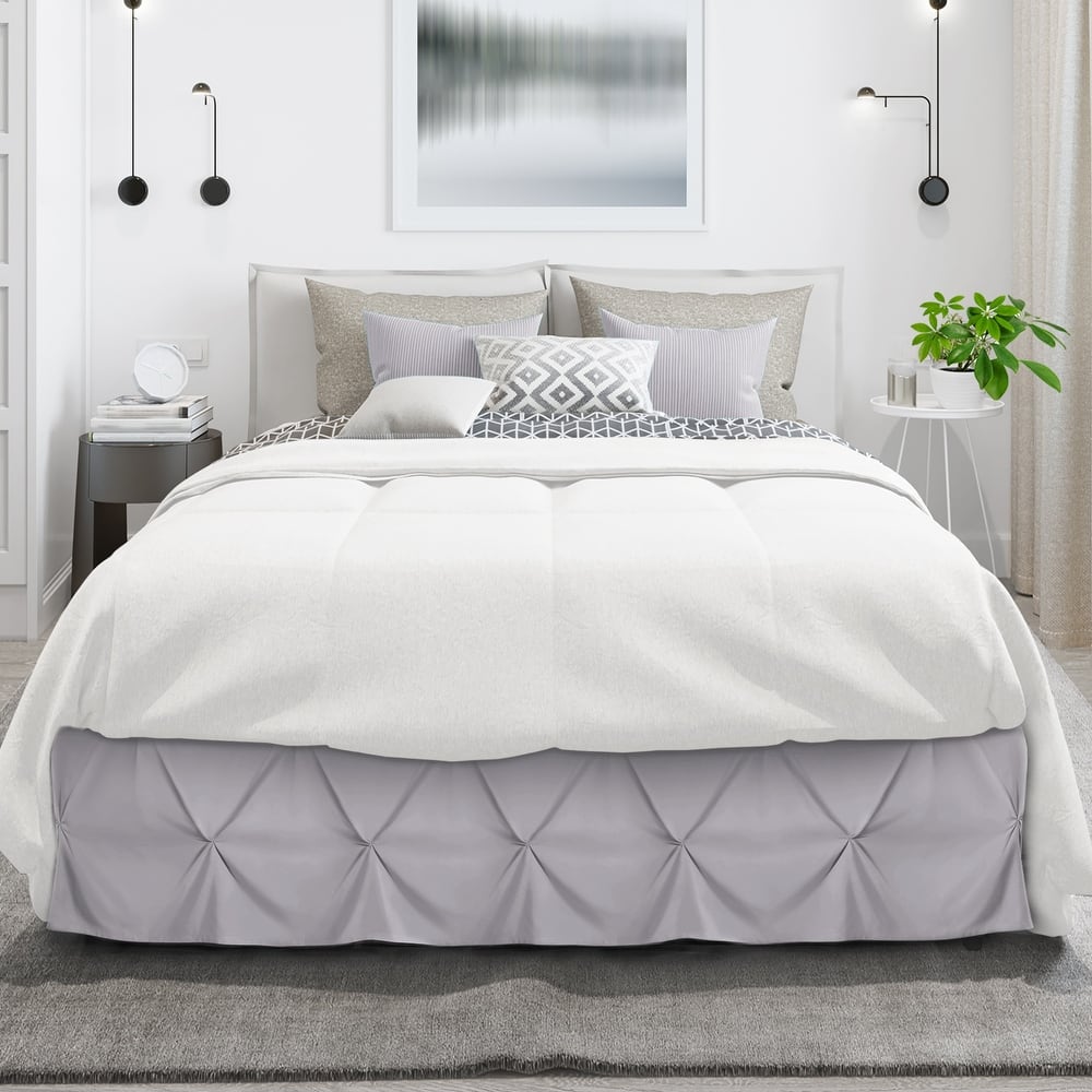 Empyrean Pinch Pleat Bed Skirt - Soft Premium Microfiber Ruffle Bed Skirt - 14" Tailored Pintuck Wrap Around Dust Ruffle