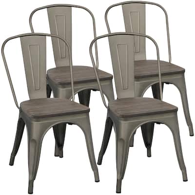 Yaheetech Set of 4 Metal Dining Chair Bistro Bar Stools with Wooden Stackable Chairs for Home