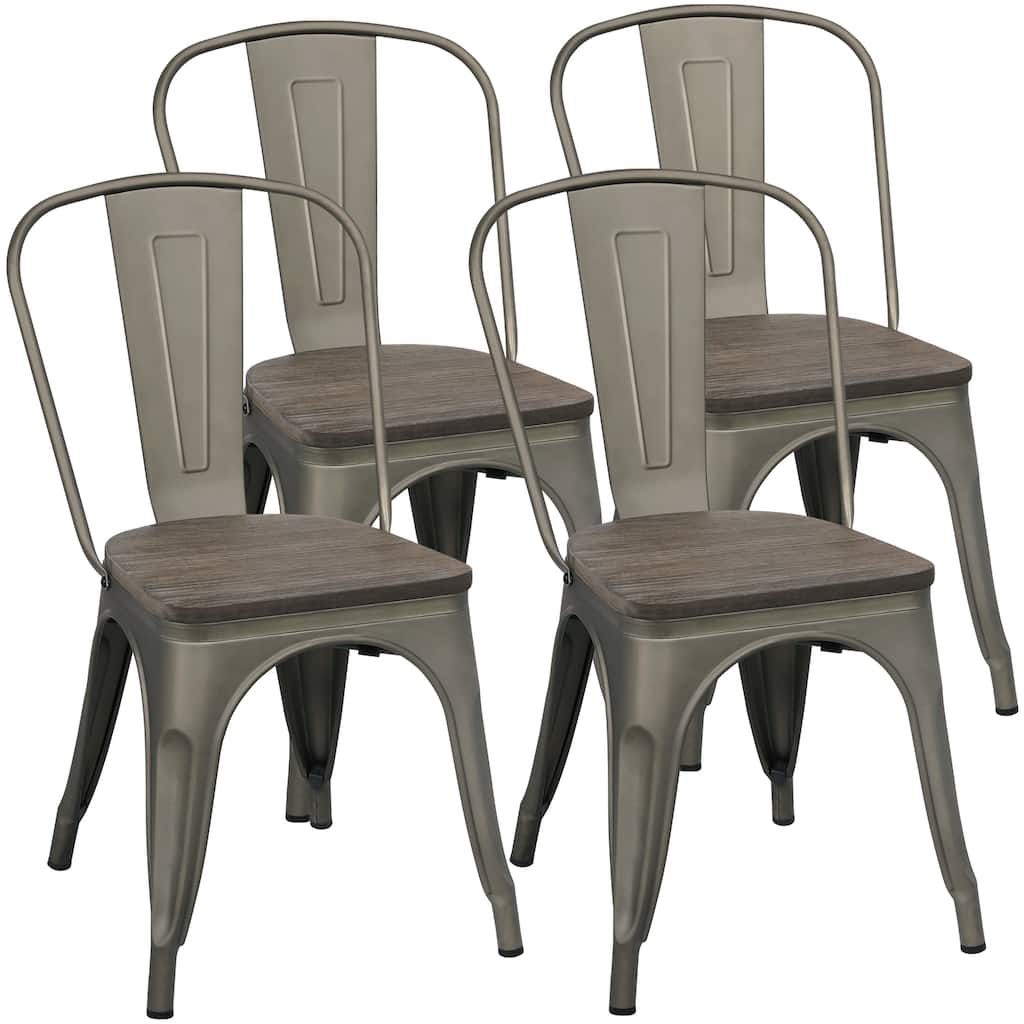 Yaheetech Set of 4 Metal Dining Chair Bistro Bar Stools with Wooden Stackable Chairs for Home