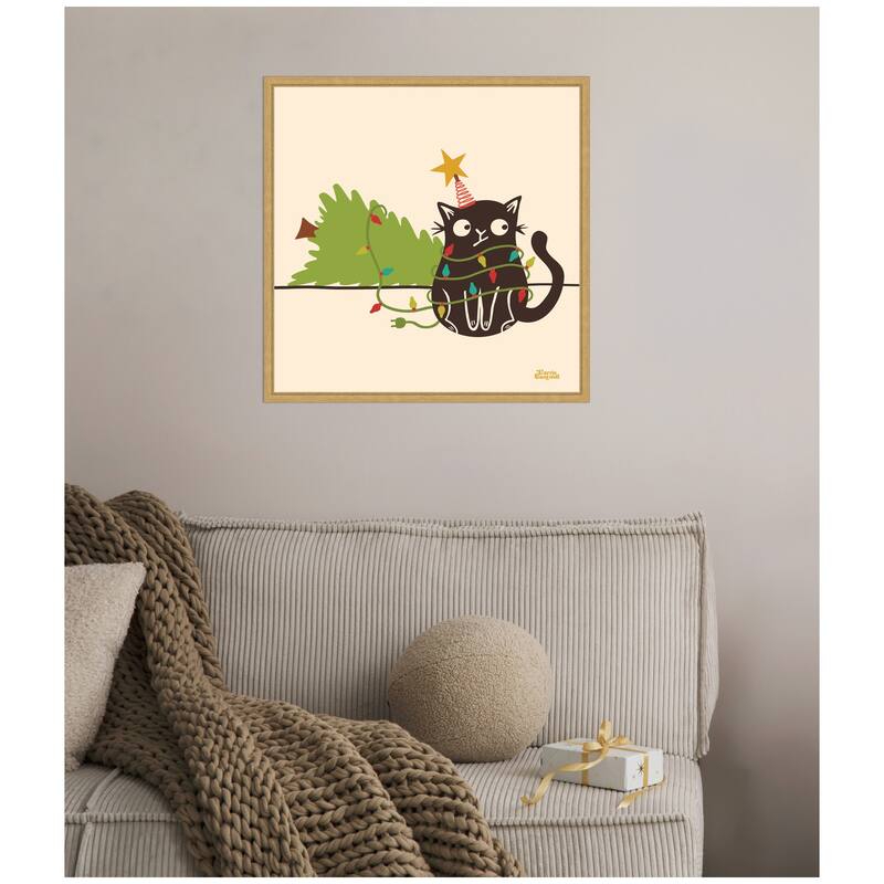 Kate and Laurel Framed Canvas Meowy Christmas Dear Santa by Carrie Cantwell