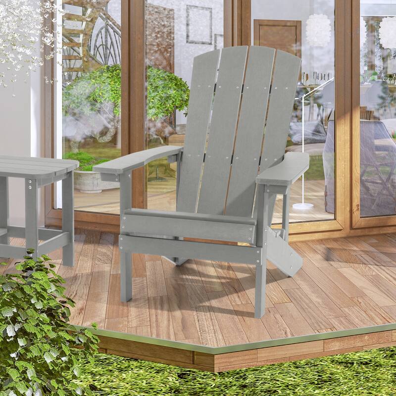 BONOSUKI Patio Adirondack Chair with Cupholder Weather Resistant Chair - Light Grey