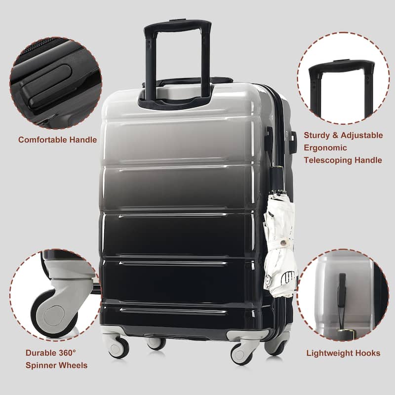 3-Piece, 20-Inch Modern Hard Shell Luggage with USB Port and Spinner Wheels, for Boarding Travel, Black