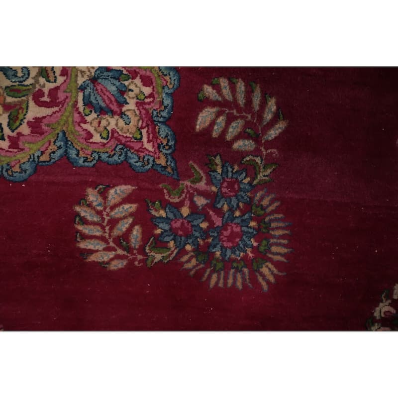 Hand Knotted Oriental 100% Wool Carpet Traditional Floral Pink Kerman Area Rug - 13' 10'' X 9' 9''