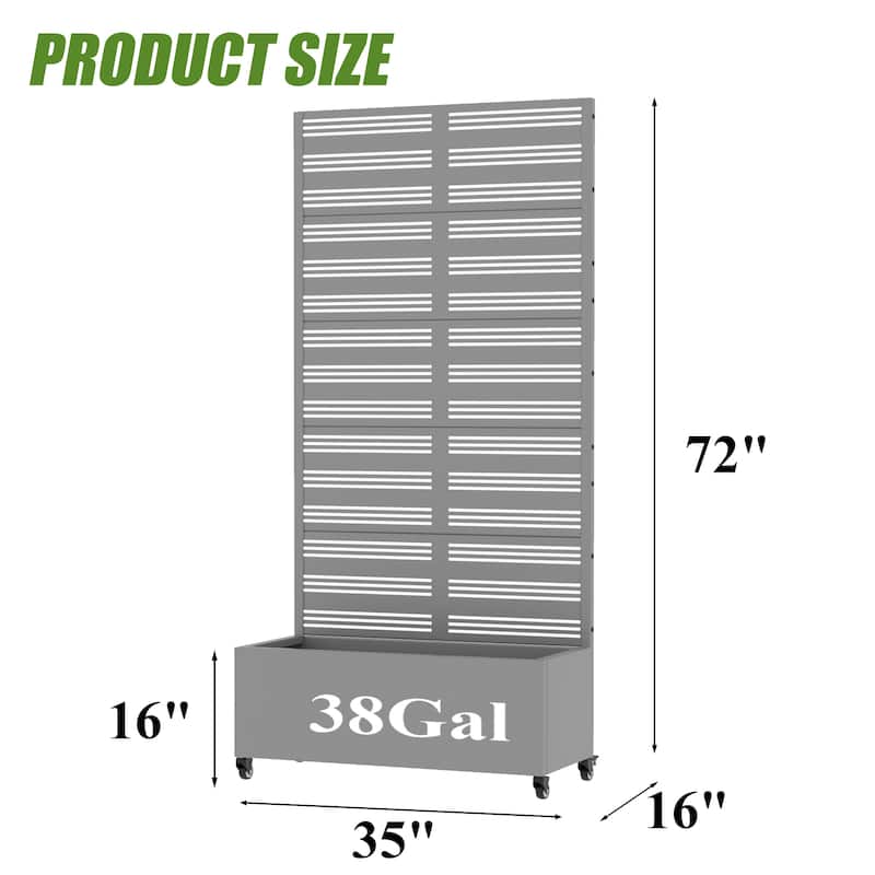 Outdoor Metal Galvanized Privacy Screen Planter Box with Trellis Lockable Wheels