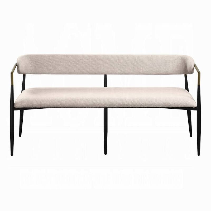 Vonn Dining Bench, Modern 62 Inch Black Metal Frame, Beige Fabric Back