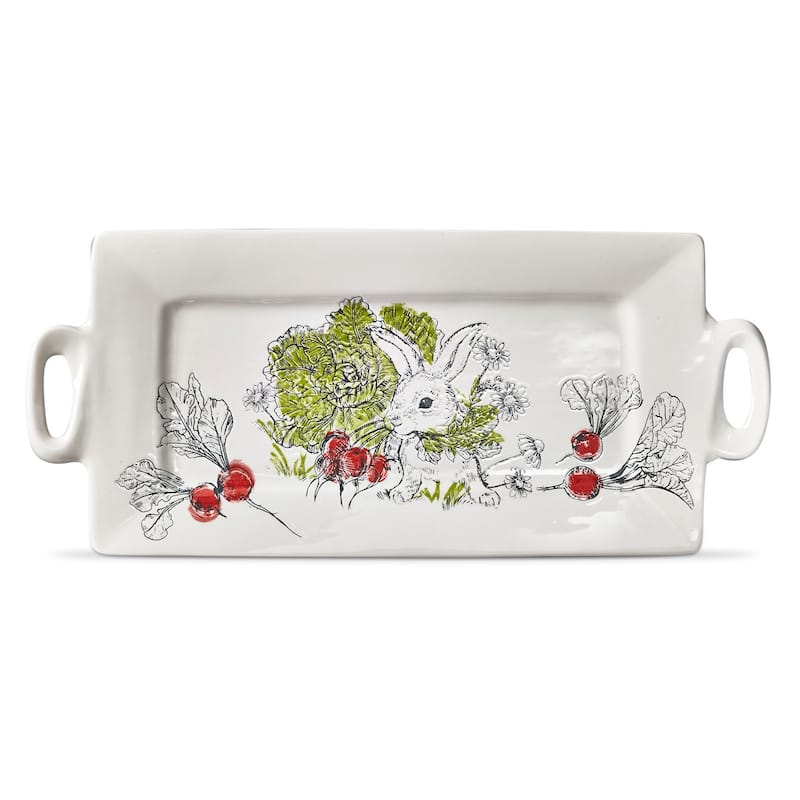 Munching Bunny Reactive White Stoneware Platter Dishwasher Safe 20.5L x 9.0W inches