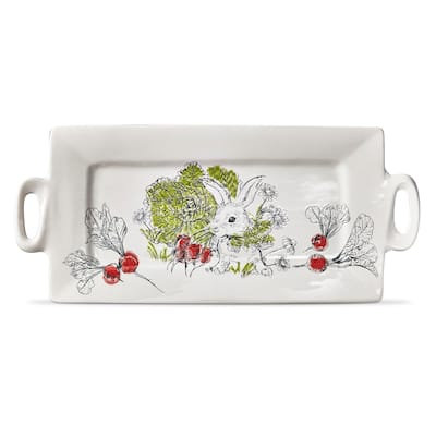 Munching Bunny Reactive White Stoneware Platter Dishwasher Safe 20.5L x 9.0W inches