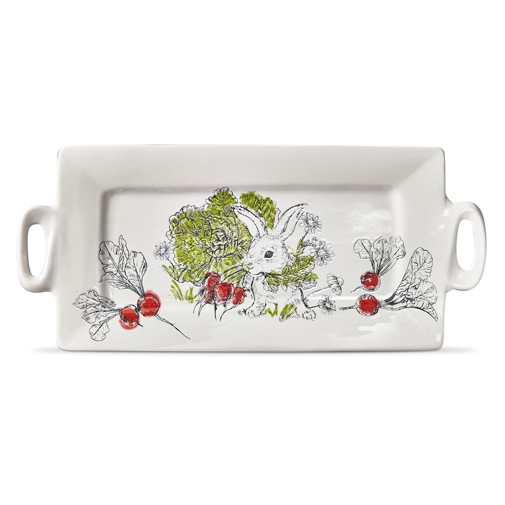 Munching Bunny Reactive White Stoneware Platter Dishwasher Safe 20.5L x 9.0W inches