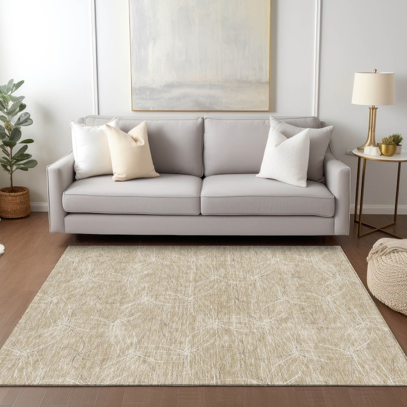 Machine Washable Indoor/ Outdoor Abstract Contemporary Chantille Rug