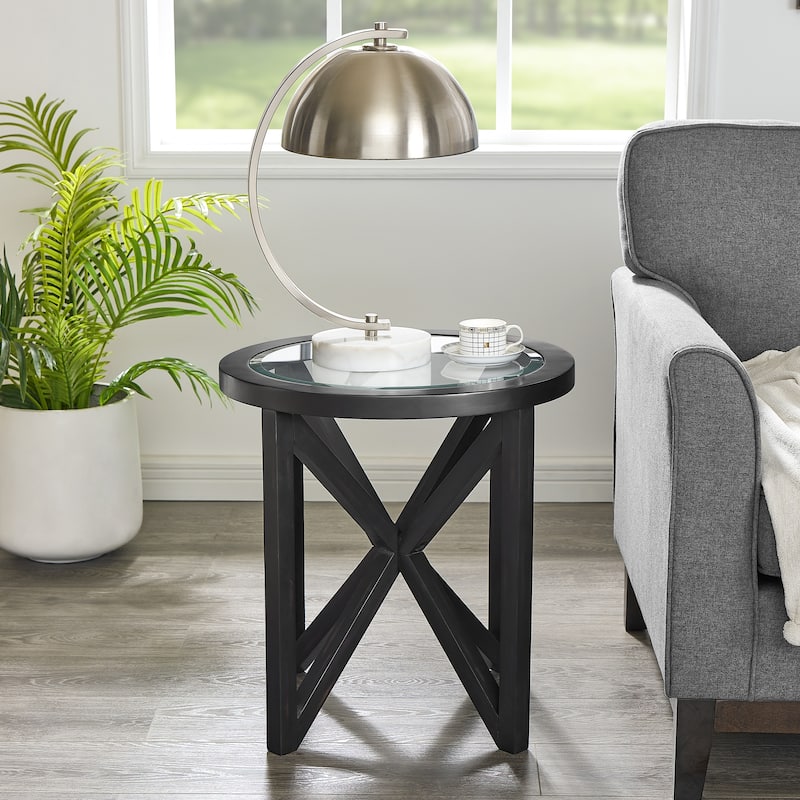 Modern Simple Glass Coffee Table, Tempered Glass Coffee Table Solid Wood Base Round Transparent Glass Top