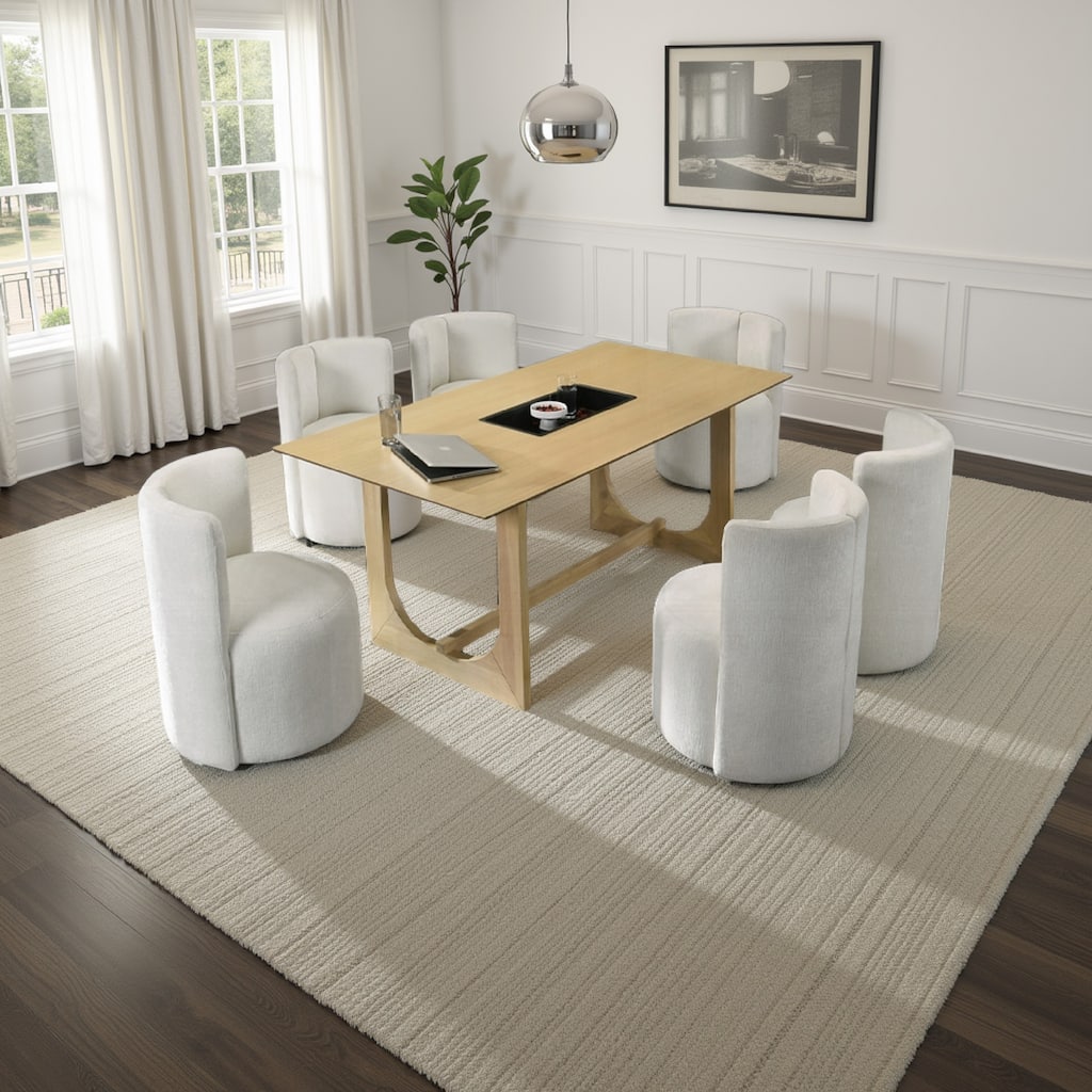 Yodo Rectangular Dining Table, U Sled Base, Natural Brown Wood 71 Inch