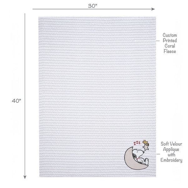 dimension image slide 1 of 2, Bedtime Originals Snoopy Love Soft White/Taupe Fleece Baby Blanket w/ Applique