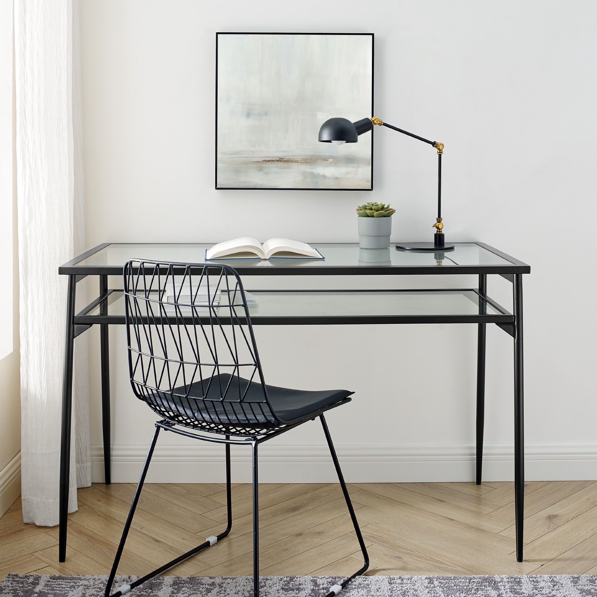 Two tier store glass desk